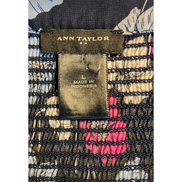 Ann Taylor Blouse Women’s Large Sheer Navy & Pink Floral Design - Picture 3 of 5